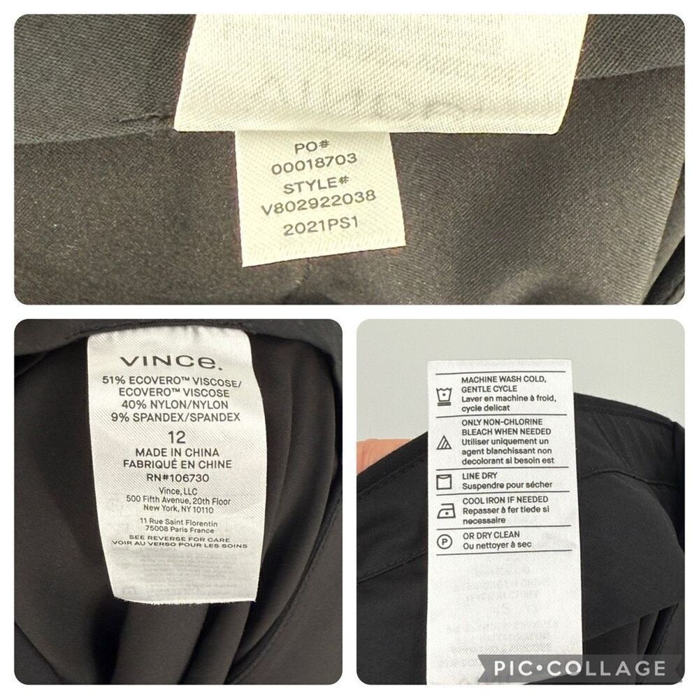 Vince Pintuck Tapered Trouser Pants Cropped Pockets Women 12 Black Office NWT - Picture 11 of 11